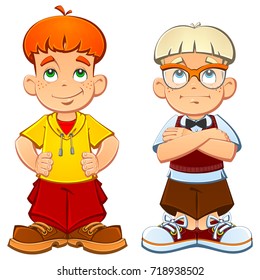 Brothers are twins, a bully and a quiet. Cartoon characters.