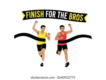Brothers winning race together for teamwork concept