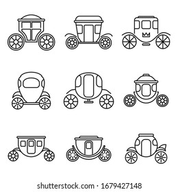 Brougham carriage icons set. Outline set of brougham carriage vector icons for web design isolated on white background