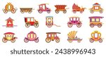 Brougham icons set cartoon vector. Horse carriage. Chariot luxury