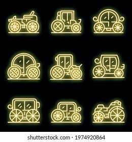 Brougham icons set. Outline set of brougham vector icons neon color on black