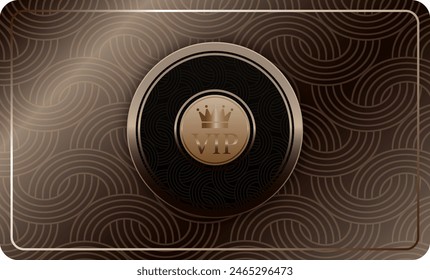 Broun VIP card with gold elements and crown close up. Vector image