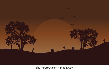Brow backgrounds Halloween tomb and bat silhouette illustration