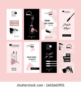 Brow bar design templates. Social media vertical designs. Beauty branding. Vector illustration