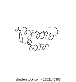 Brow bar, emblem or logo design, hand drawn lettering, continuous line drawing, small tattoo, modern calligraphy, print for clothes, one single line on a white background, isolated vector illustration