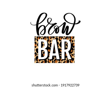 Brow bar logo with leopard print. Vector Eyebrow calligraphy for beauty salon, brow bars, Brow Makers, decorative cards, T-shirt print, beauty blogs.