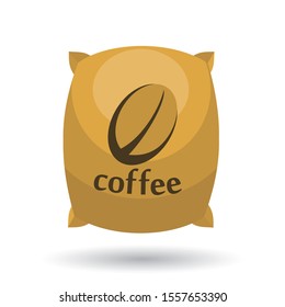 brow coffee bag, roasted beans package, latte, resource for cappuccino, macchiato, mocha drinks, vector illustration 