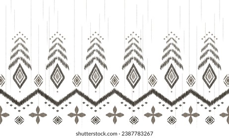 Brow geometric and flower ethnic ikat design. textile fashion pattern line ikat seamless pattern and batik fabric texture asian background wallpaper geometry indian. Ethnic abstract ikat art .
