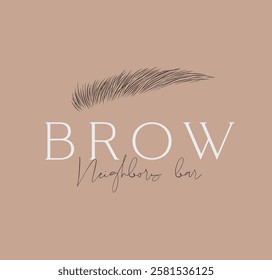 Brow label design with lettering neighbors bar drawing in art line style on beige background