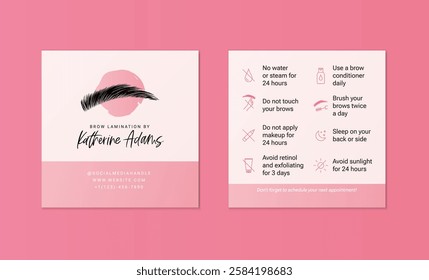 Brow Lamination Aftercare instruction card