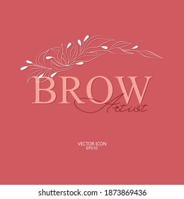 Brow logo for beauty studio with hand drawing eyebrow. Eyebrow Vector Illustration Isolated