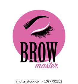 Brow master logo. Vector illustration of lashes and brow. For beauty salon, lash extensions maker, brow master