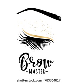 Brow master logo. Vector illustration of lashes and brow. For beauty salon, lash extensions maker, brow master.