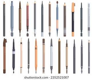 Brow Pencil icons set cartoon vector. Make spa. Cosmetic brush