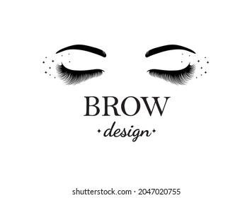 Brow studio.Vector illustration of lashes and brows, make up. For beauty salon, lash extensions maker, brows master, make-up master.