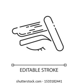 Brow waxing linear icon. Female facial hair removal procedure. Depilation with natural soft hot wax. Thin line illustration. Contour symbol. Vector isolated outline drawing. Editable stroke