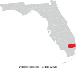 Broward County on Map of Florida State Editable Vector