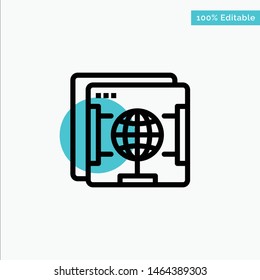 Brower, Internet, Web, Globe turquoise highlight circle point Vector icon. Vector Icon Template background