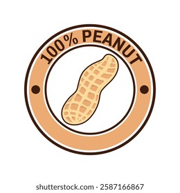 Brown 100% Peanut isolated round stamp sticker vector illustration. Symbol or icon.