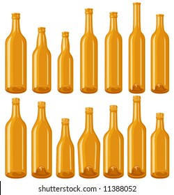 Brown 14 empty glass bottle set, each in separated layers.