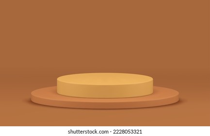 Brown 3d podium cylinder award arena for win contest celebration realistic vector illustration. Premium pedestal round basic construction retail merchandise museum gallery foundation decor design