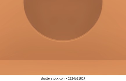 Brown 3d studio background empty promo presentation space decorative hole wall realistic vector illustration. Advertising indoor interior geometric semicircle exhibition showroom display design
