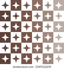 Brauner 4-Punkte-Stern. 4-Punkt-Sternmuster. 4-Punkt-Sternmuster-Hintergrund. 4-Punkt-Sterne-Hintergrund. Nahtloses Muster. für Hintergrund, Dekoration, Geschenkverpackung