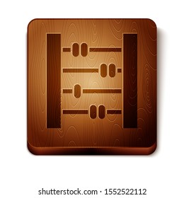 Brown Abacus icon isolated on white background. Traditional counting frame. Education sign. Mathematics school. Wooden square button. Vector Illustration