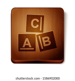 Brown ABC blocks icon isolated on white background. Alphabet cubes with letters A,B,C. Wooden square button. Vector Illustration