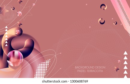 Brown Abstract background with 3d spheres cluster. necessary terracotta bubbles. Vector illustration of balls textured with glittering paillettes and graphic pattern. horizontal banner 