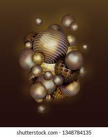 Brown  abstract  background with dynamic 3d spheres. Abstract brown balls of various shapes. Retro, vintage background - concept of chocolates and chocolate. Chocolate advertising - vector design
