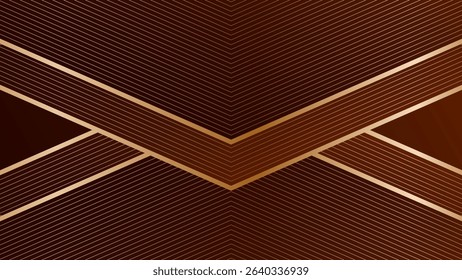 Brown abstract background with triangular frames and gold lines, modern geometric pattern, angles. Envelope shape