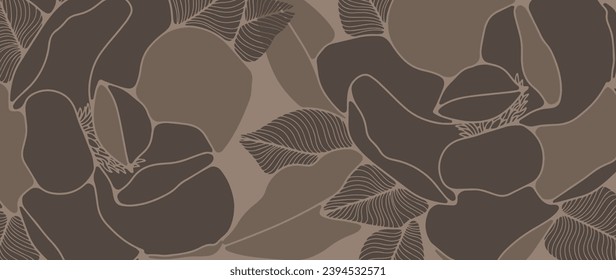 Brown abstract floral background, poster, banner with delicate flowers and leaves