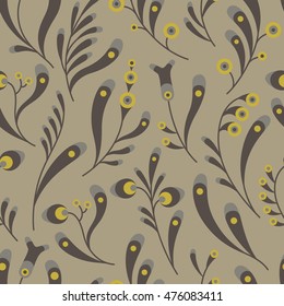 Brown abstract floral seamless pattern in doodle style. Vector illustration.