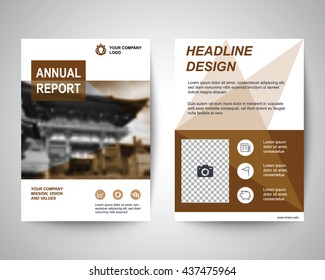brown abstract flyer layout template, brochure background, leaflet with cover, vector design in a4 size for business annual report