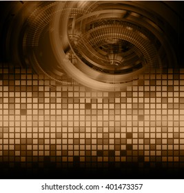 brown abstract hi speed internet technology background illustration. eye scan virus computer. vector. gear. pixel