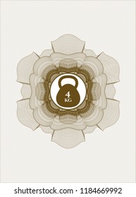 Brown abstract linear rosette with 4kg kettlebell icon inside