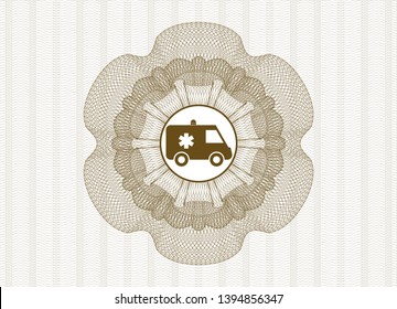 Brown abstract linear rosette with ambulance icon inside