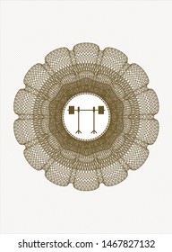 Brown abstract linear rosette with barbell on rack icon inside