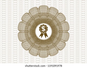 Brown abstract linear rosette with business ribbon icon inside