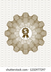 Brown abstract linear rosette with business ribbon icon inside