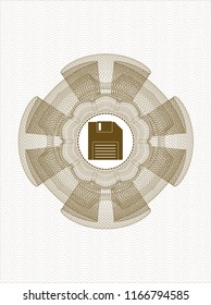 Brown abstract linear rosette with diskette icon inside
