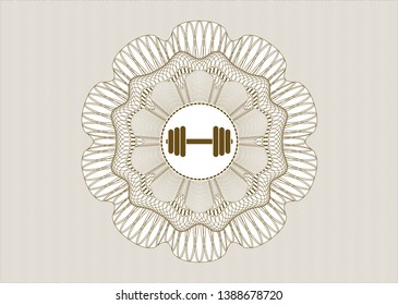 Brown abstract linear rosette with dumbbell icon inside