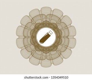 Brown abstract linear rosette with flash drive icon inside