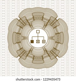 Brown abstract linear rosette with flowchart icon inside