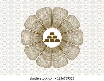 Brown abstract linear rosette with gold bullion icon inside