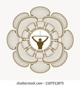 Brown abstract linear rosette with lat pull down, exercise icon inside