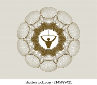 Brown abstract linear rosette. with lat pull down, exercise icon inside