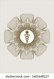Brown abstract linear rosette with medical marijuana icon inside
