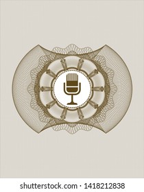 Brown abstract linear rosette with microphone icon inside